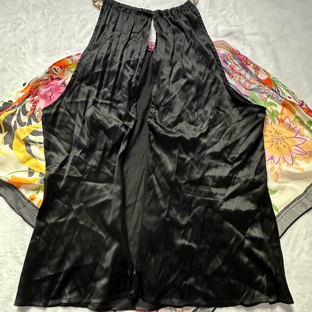 SOLD🩷Cache Vintage Y2K Silk Scarf Floral Print Halter Chain Top in Black Size XL - Picture 10 of 14